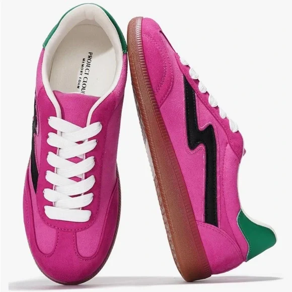 Pink with Black 80s Old School Vintage Style Casual Sneakers New 5 5.5 6 6.5 - Picture 4 of 9